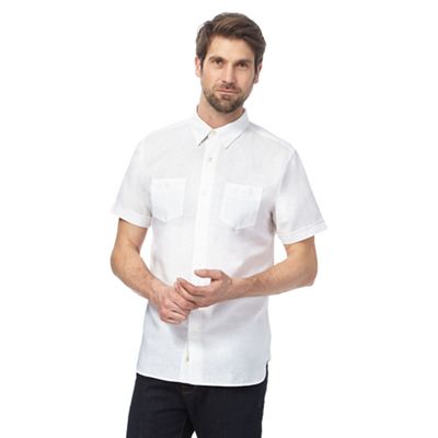 Big and tall white linen blend shirt